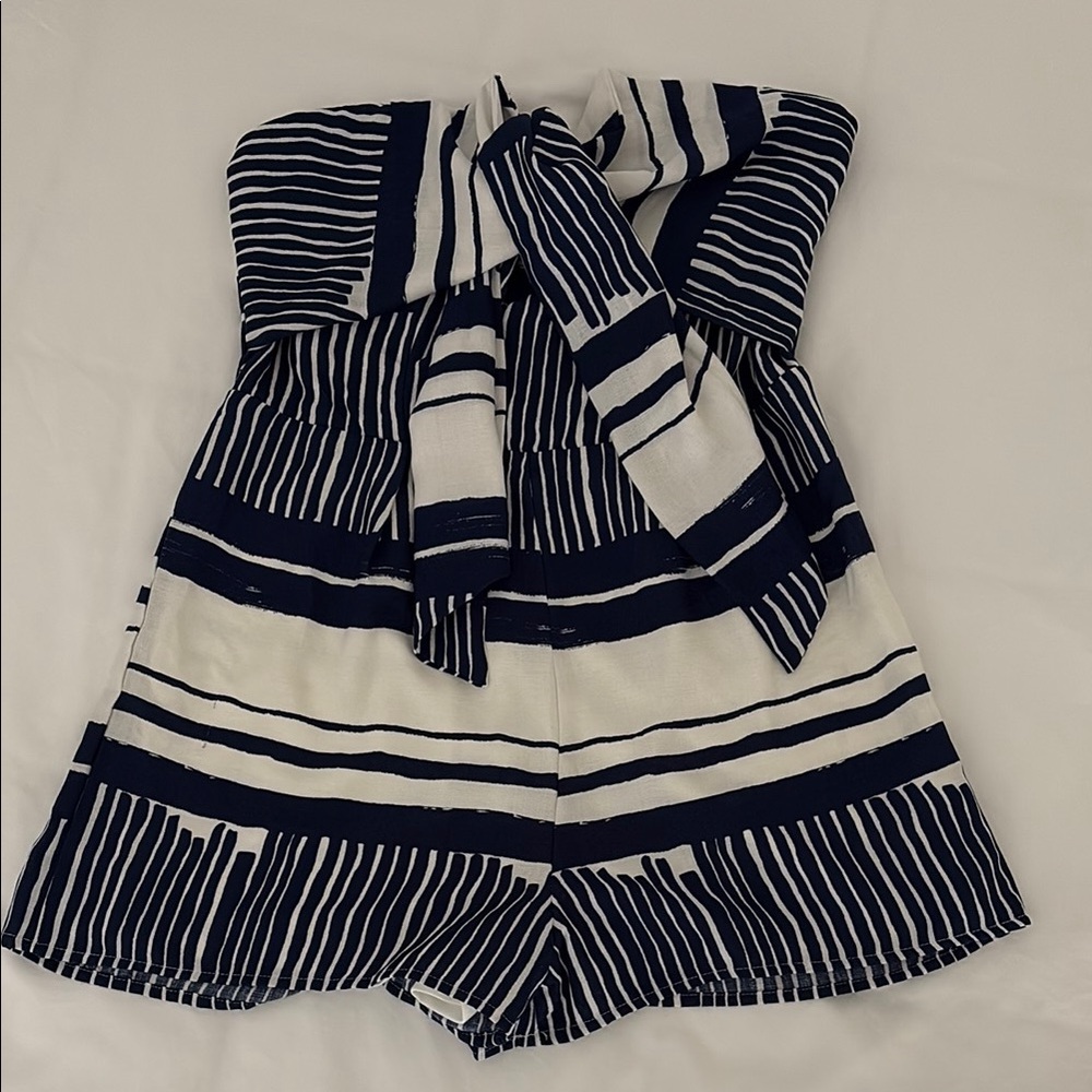 Striped Navy and White Romper